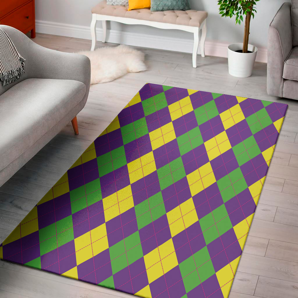 Mardi Gras Argyle Pattern Print Area Rug