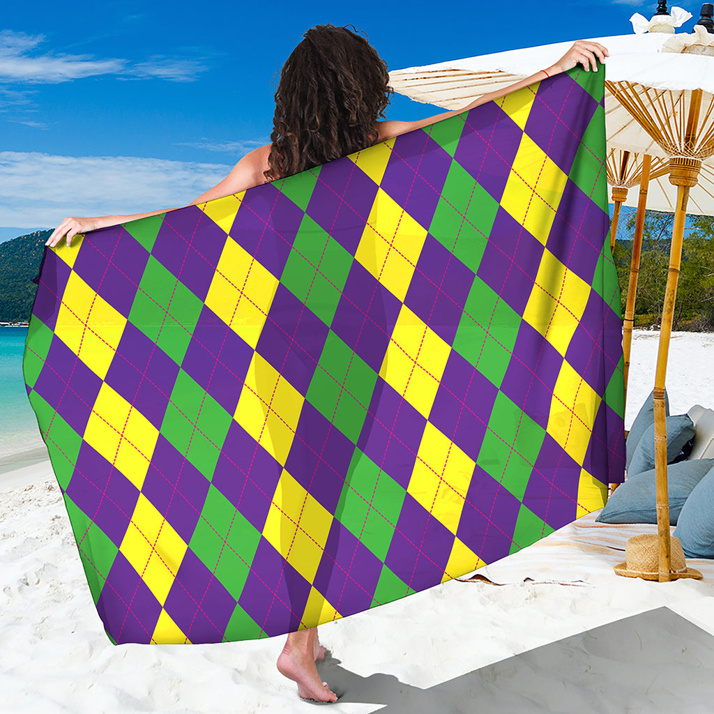 Mardi Gras Argyle Pattern Print Beach Sarong Wrap