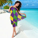Mardi Gras Argyle Pattern Print Beach Sarong Wrap