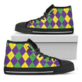 Mardi Gras Argyle Pattern Print Black High Top Sneakers