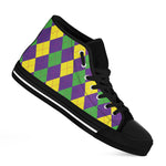 Mardi Gras Argyle Pattern Print Black High Top Shoes