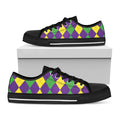 Mardi Gras Argyle Pattern Print Black Low Top Sneakers