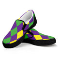 Mardi Gras Argyle Pattern Print Black Slip On Sneakers