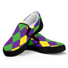 Mardi Gras Argyle Pattern Print Black Slip On Shoes