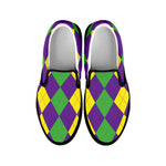 Mardi Gras Argyle Pattern Print Black Slip On Shoes