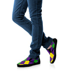 Mardi Gras Argyle Pattern Print Black Slip On Shoes