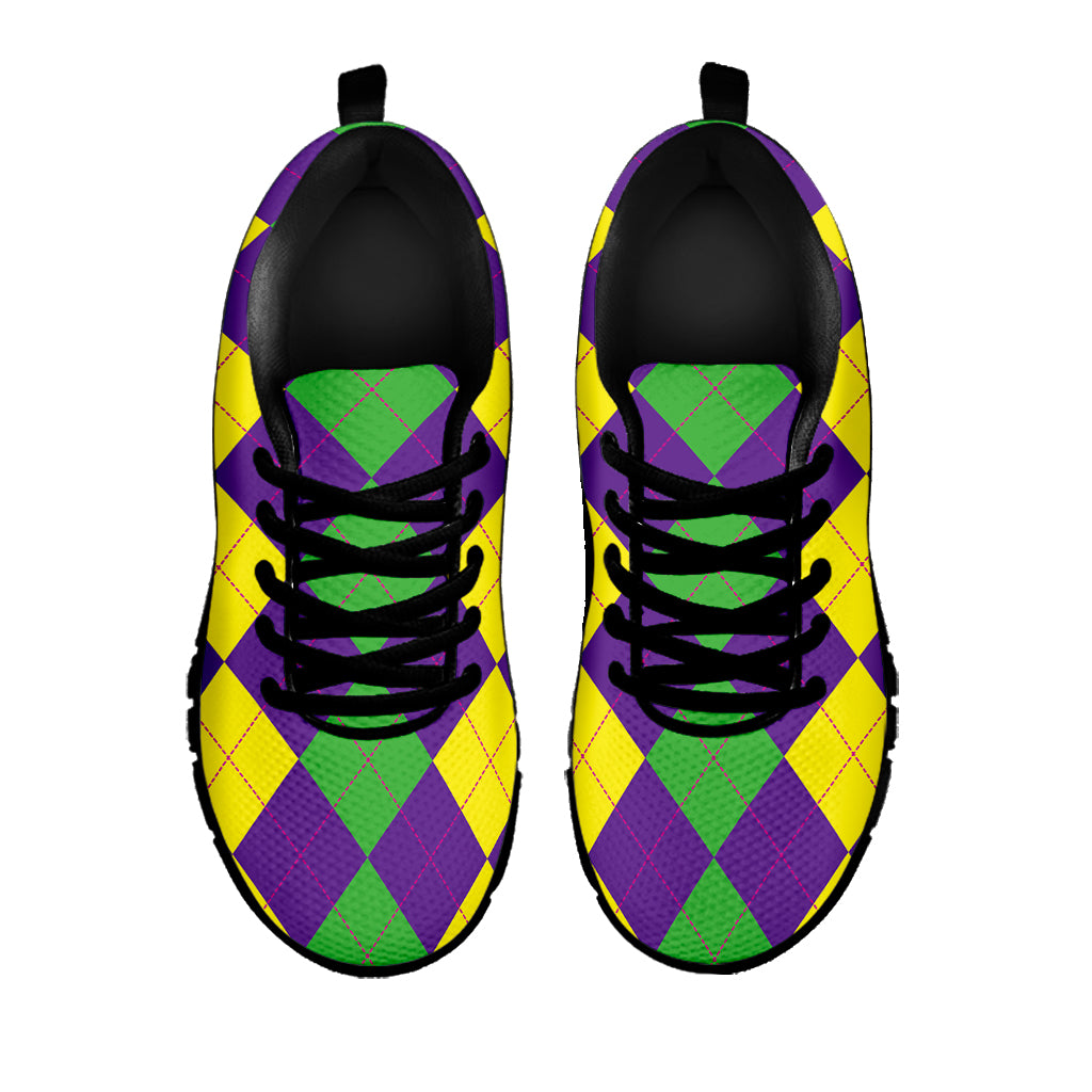Mardi Gras Argyle Pattern Print Black Sneakers