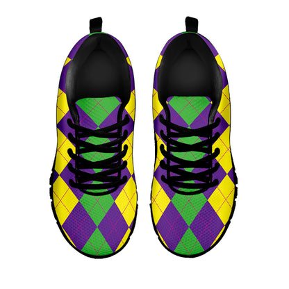 Mardi Gras Argyle Pattern Print Black Sneakers