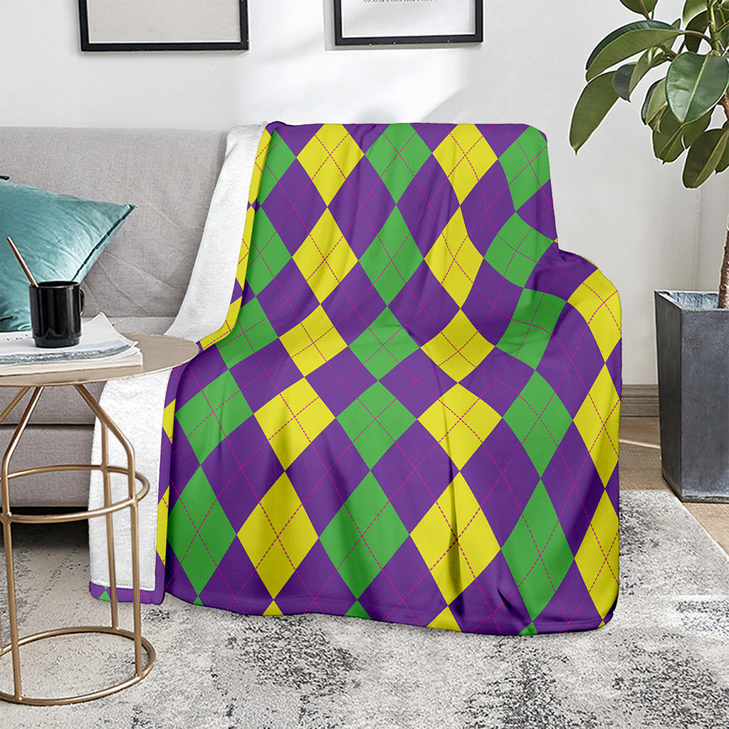 Mardi Gras Argyle Pattern Print Blanket
