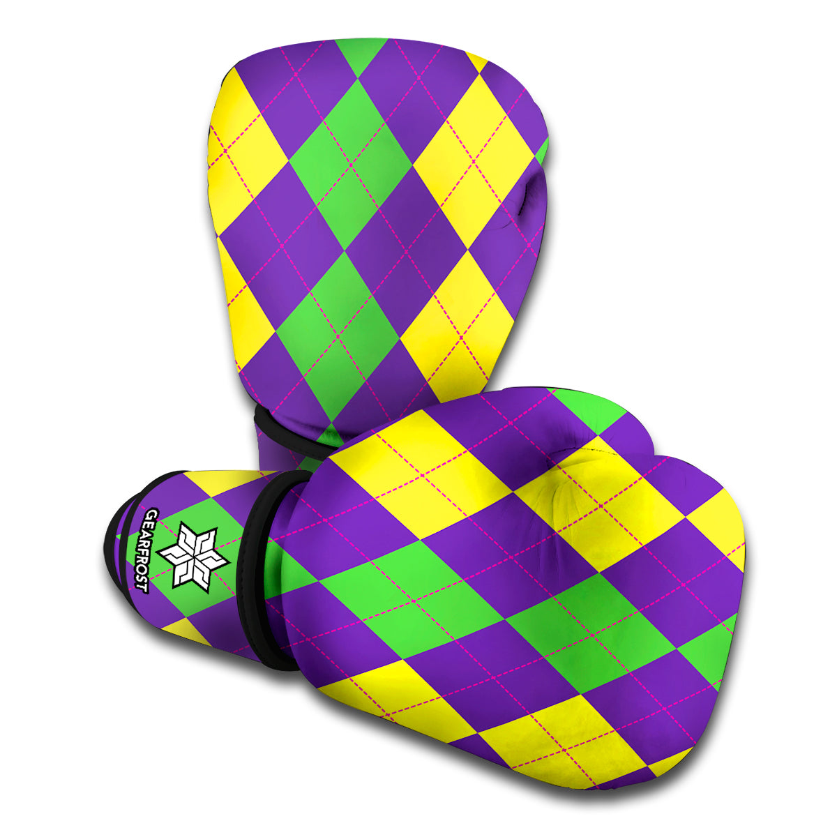 Mardi Gras Argyle Pattern Print Boxing Gloves