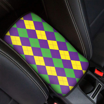 Mardi Gras Argyle Pattern Print Car Center Console Cover
