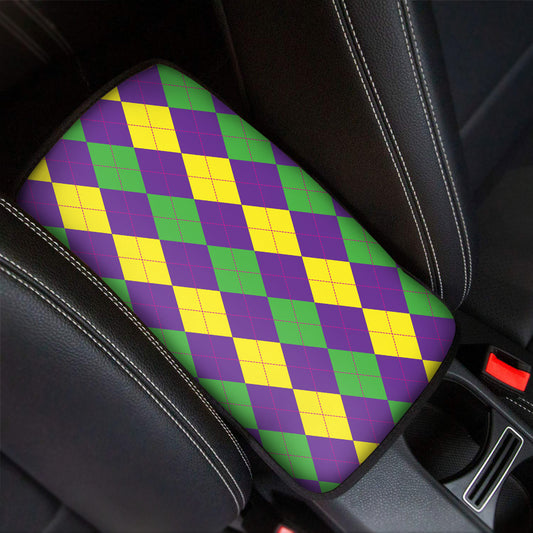 Mardi Gras Argyle Pattern Print Car Center Console Cover