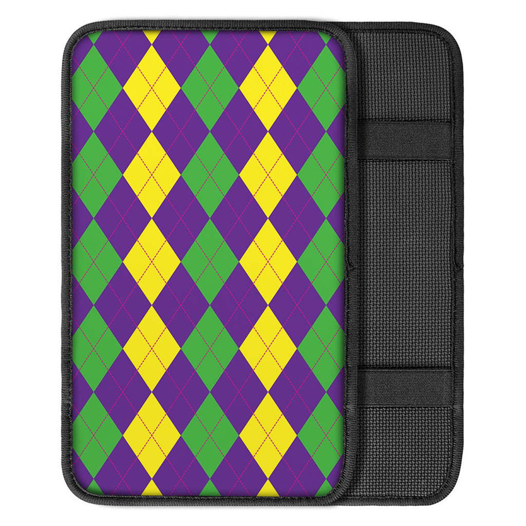 Mardi Gras Argyle Pattern Print Car Center Console Cover