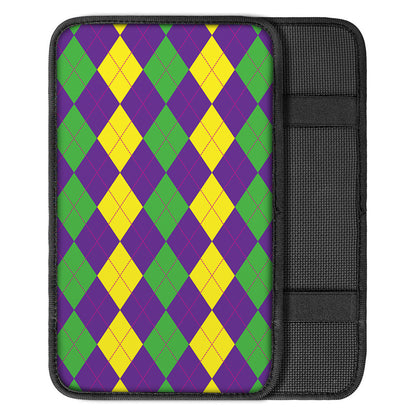 Mardi Gras Argyle Pattern Print Car Center Console Cover
