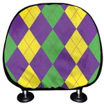Mardi Gras Argyle Pattern Print Car Headrest Covers
