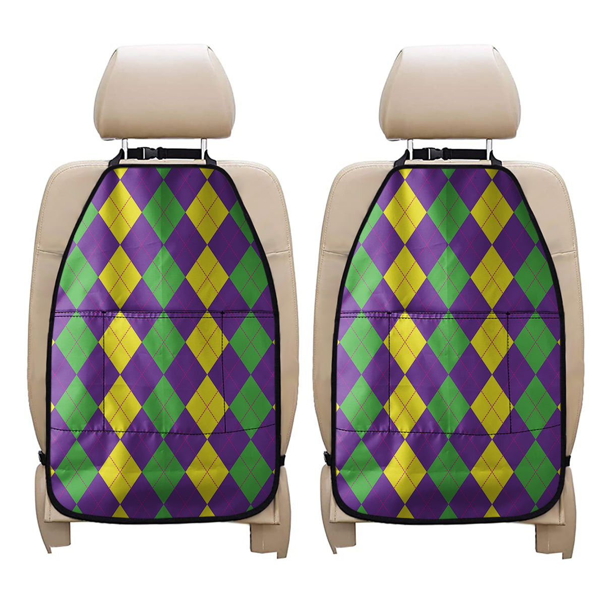 Mardi Gras Argyle Pattern Print Car Seat Organizers