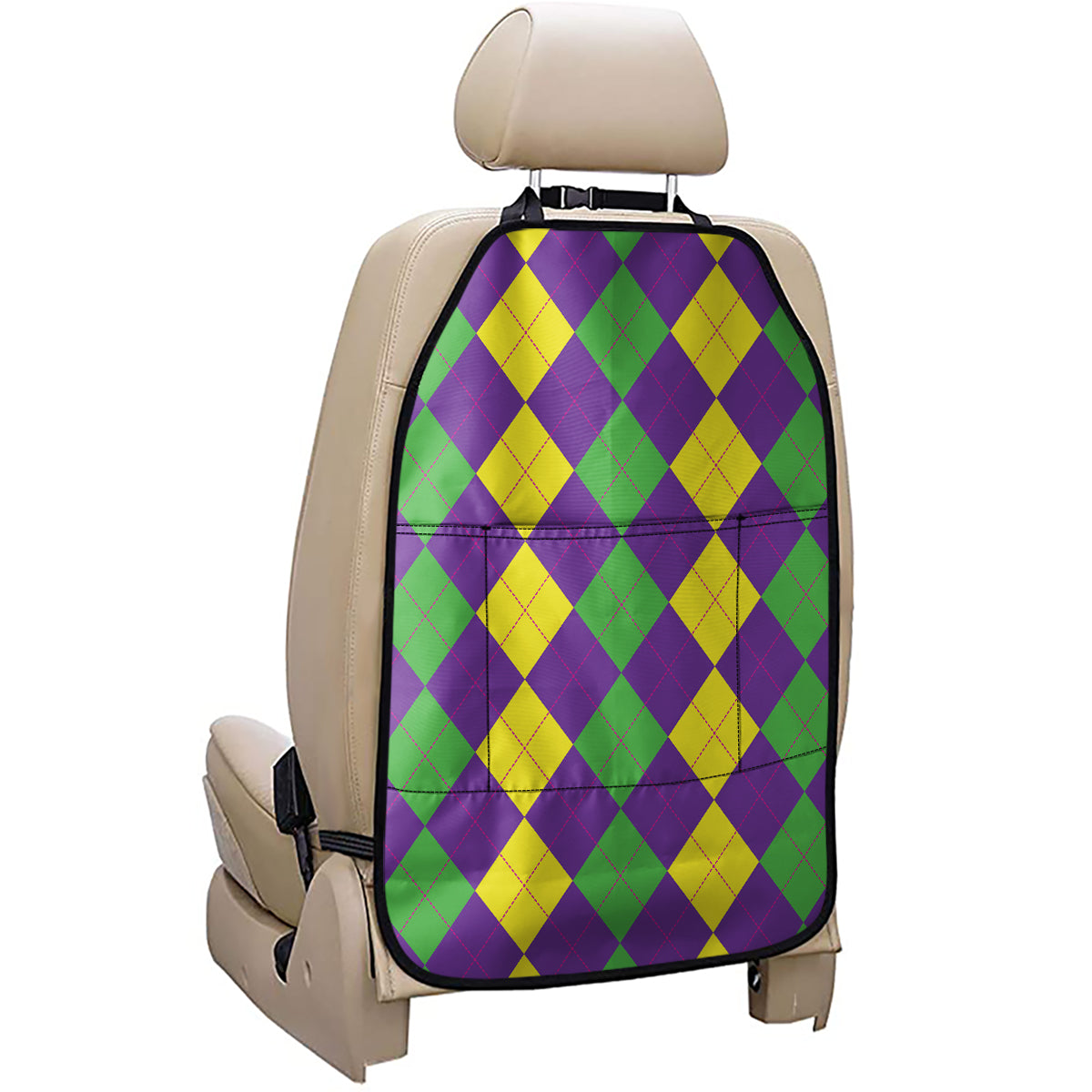 Mardi Gras Argyle Pattern Print Car Seat Organizers