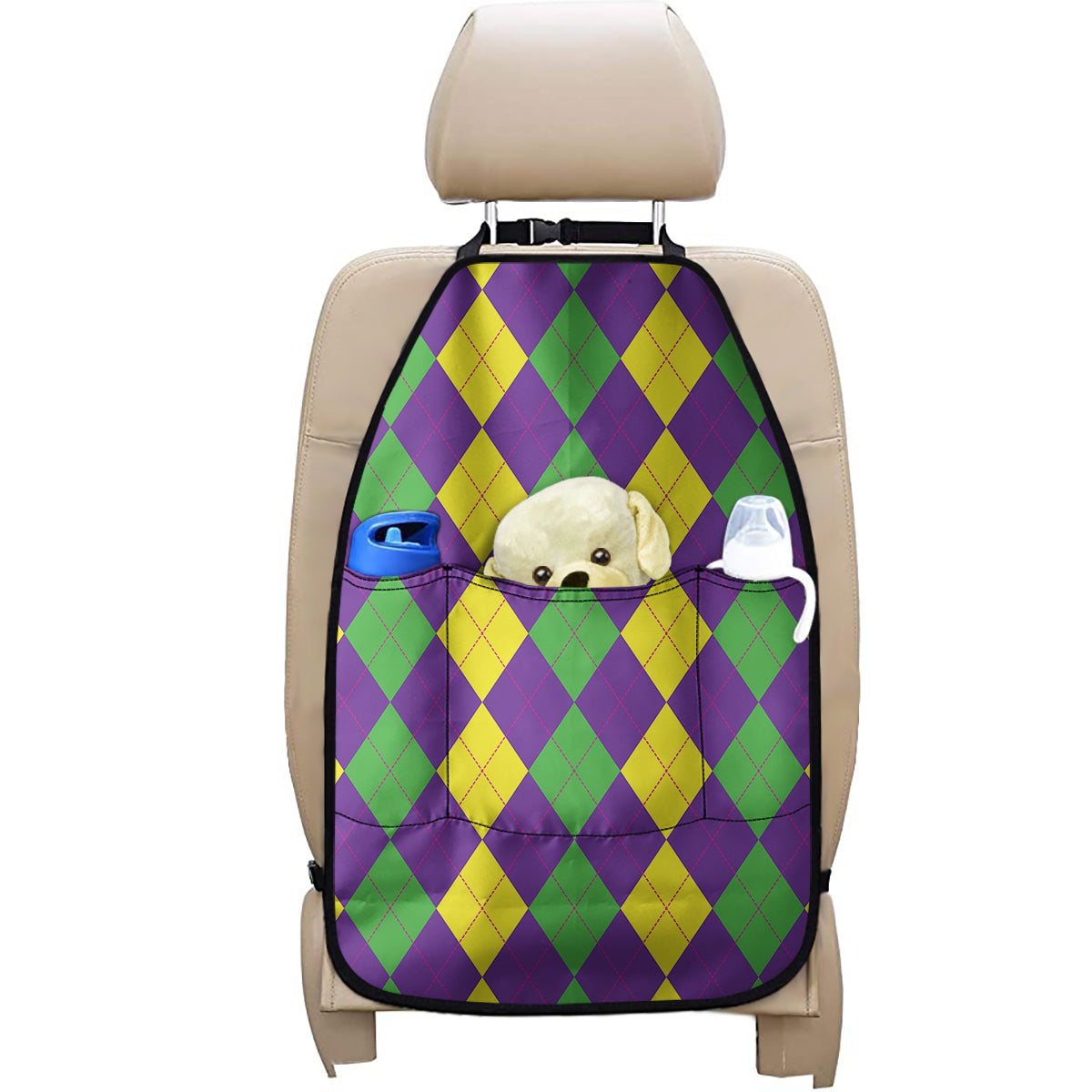 Mardi Gras Argyle Pattern Print Car Seat Organizers