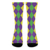 Mardi Gras Argyle Pattern Print Crew Socks