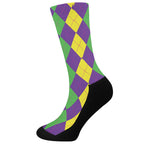 Mardi Gras Argyle Pattern Print Crew Socks