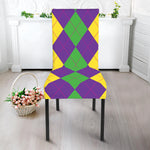 Mardi Gras Argyle Pattern Print Dining Chair Slipcover