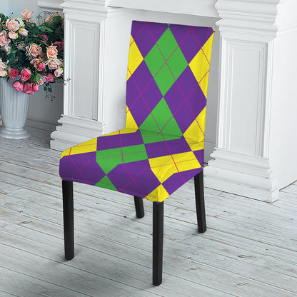 Mardi Gras Argyle Pattern Print Dining Chair Slipcover
