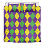Mardi Gras Argyle Pattern Print Duvet Cover Bedding Set