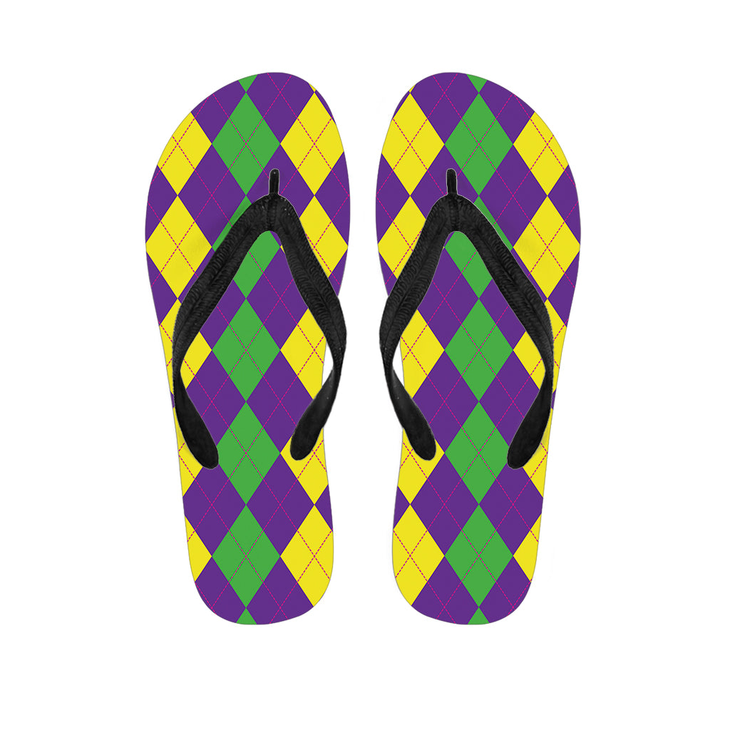 Mardi Gras Argyle Pattern Print Flip Flops