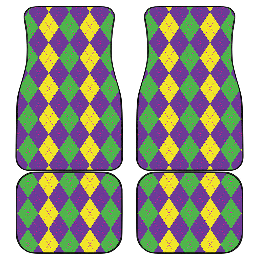Mardi Gras Argyle Pattern Print Front and Back Car Floor Mats