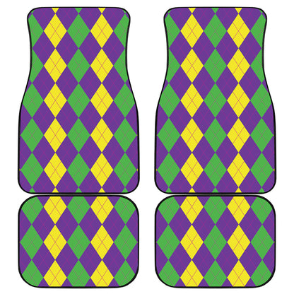 Mardi Gras Argyle Pattern Print Front and Back Car Floor Mats