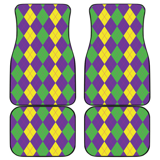 Mardi Gras Argyle Pattern Print Front and Back Car Floor Mats