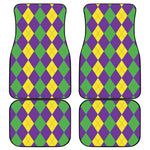 Mardi Gras Argyle Pattern Print Front and Back Car Floor Mats
