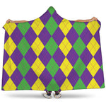 Mardi Gras Argyle Pattern Print Hooded Blanket