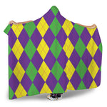 Mardi Gras Argyle Pattern Print Hooded Blanket