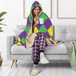 Mardi Gras Argyle Pattern Print Hooded Blanket