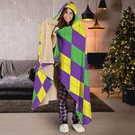 Mardi Gras Argyle Pattern Print Hooded Blanket