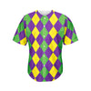 Mardi Gras Argyle Pattern Print Men's Baseball Jersey