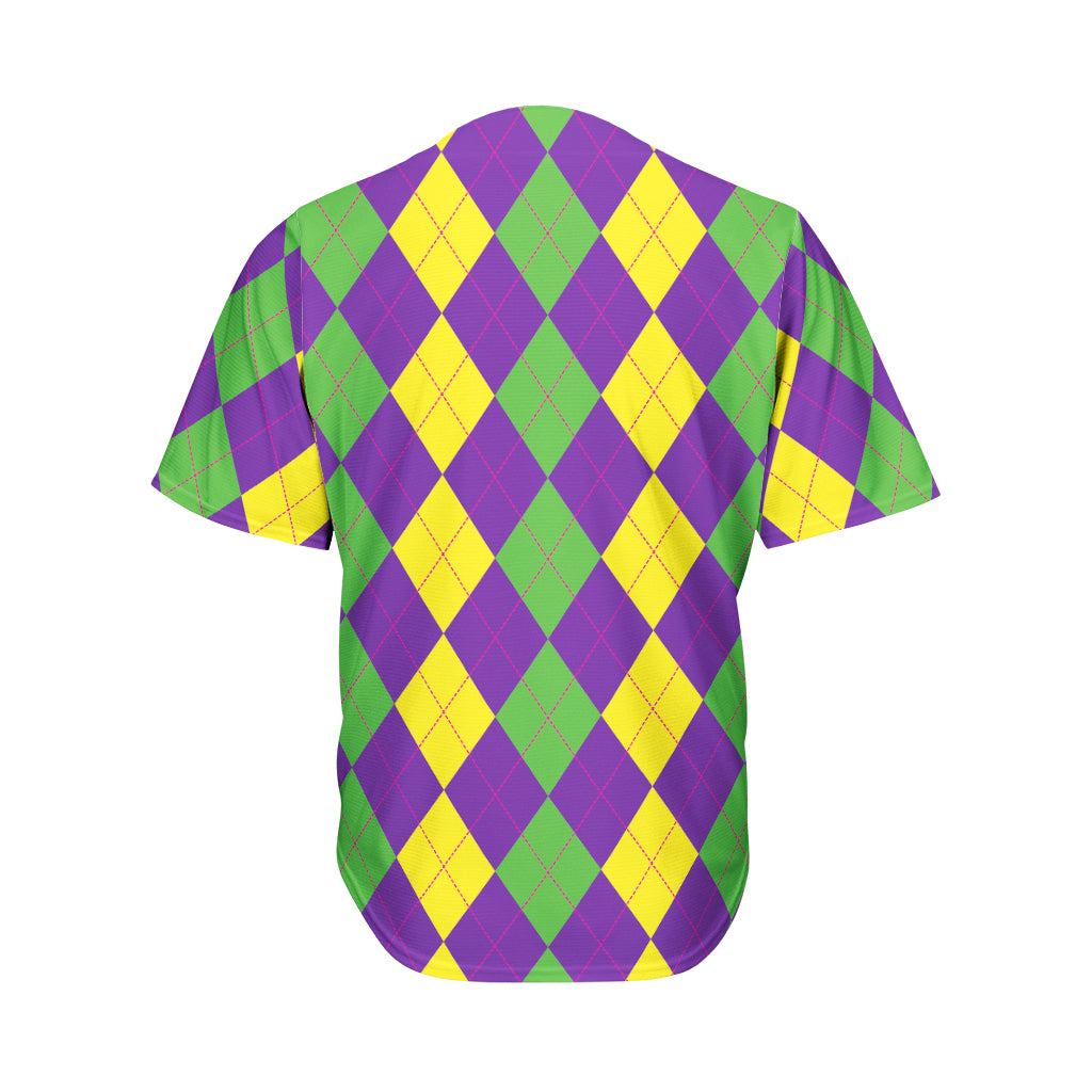 Mardi Gras Argyle Pattern Print Men's Baseball Jersey