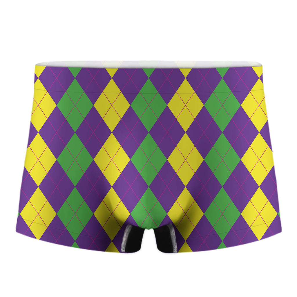 Mardi Gras Argyle Pattern Print Men's Boxer Briefs