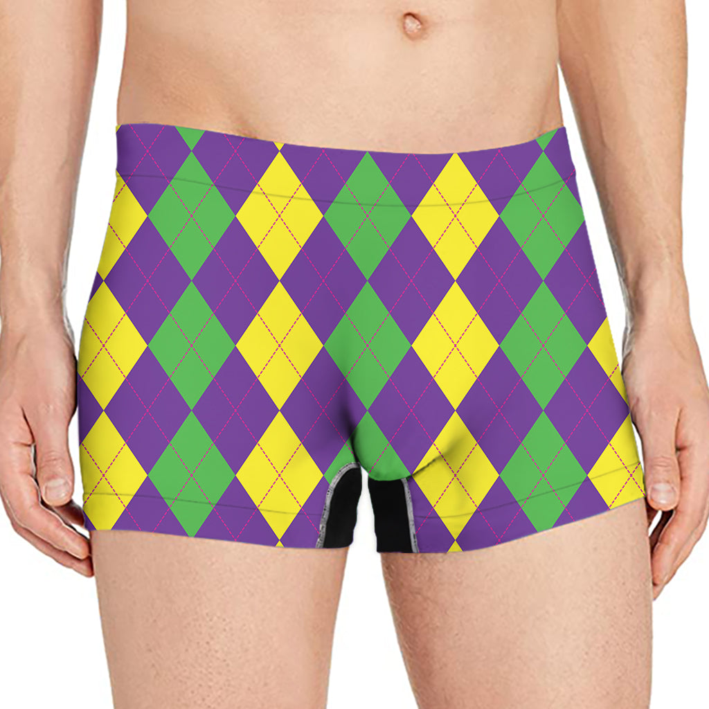 Mardi Gras Argyle Pattern Print Men's Boxer Briefs