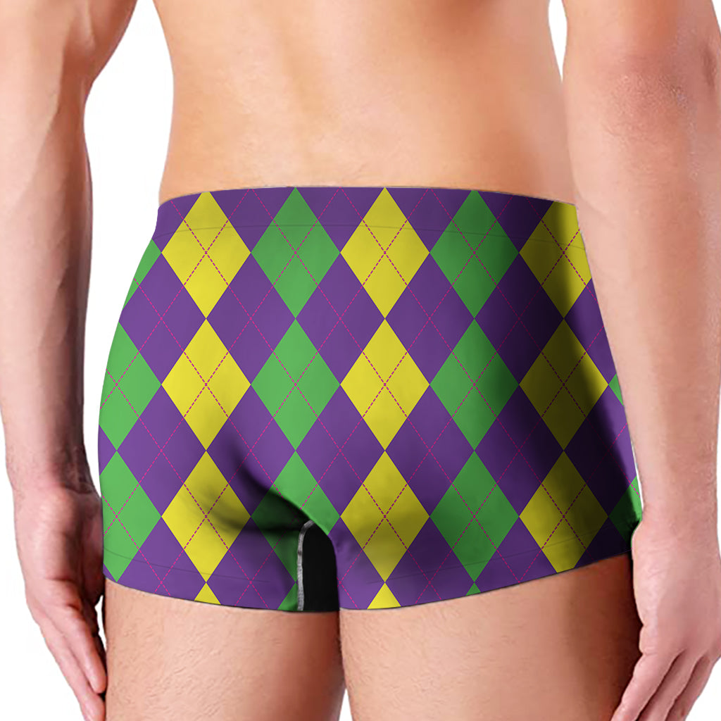 Mardi Gras Argyle Pattern Print Men's Boxer Briefs