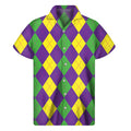 Mardi Gras Argyle Pattern Print Men's Short Sleeve Shirt