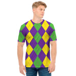 Mardi Gras Argyle Pattern Print Men's T-Shirt