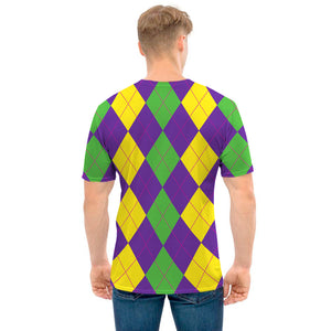 Mardi Gras Argyle Pattern Print Men's T-Shirt