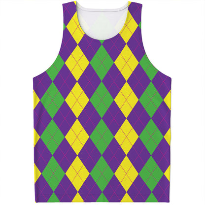 Mardi Gras Argyle Pattern Print Men's Tank Top