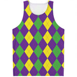 Mardi Gras Argyle Pattern Print Men's Tank Top