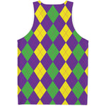 Mardi Gras Argyle Pattern Print Men's Tank Top