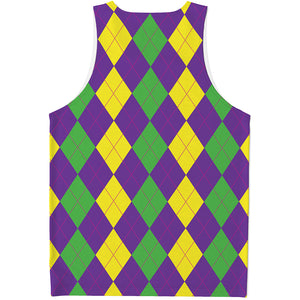 Mardi Gras Argyle Pattern Print Men's Tank Top