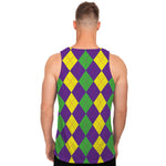 Mardi Gras Argyle Pattern Print Men's Tank Top