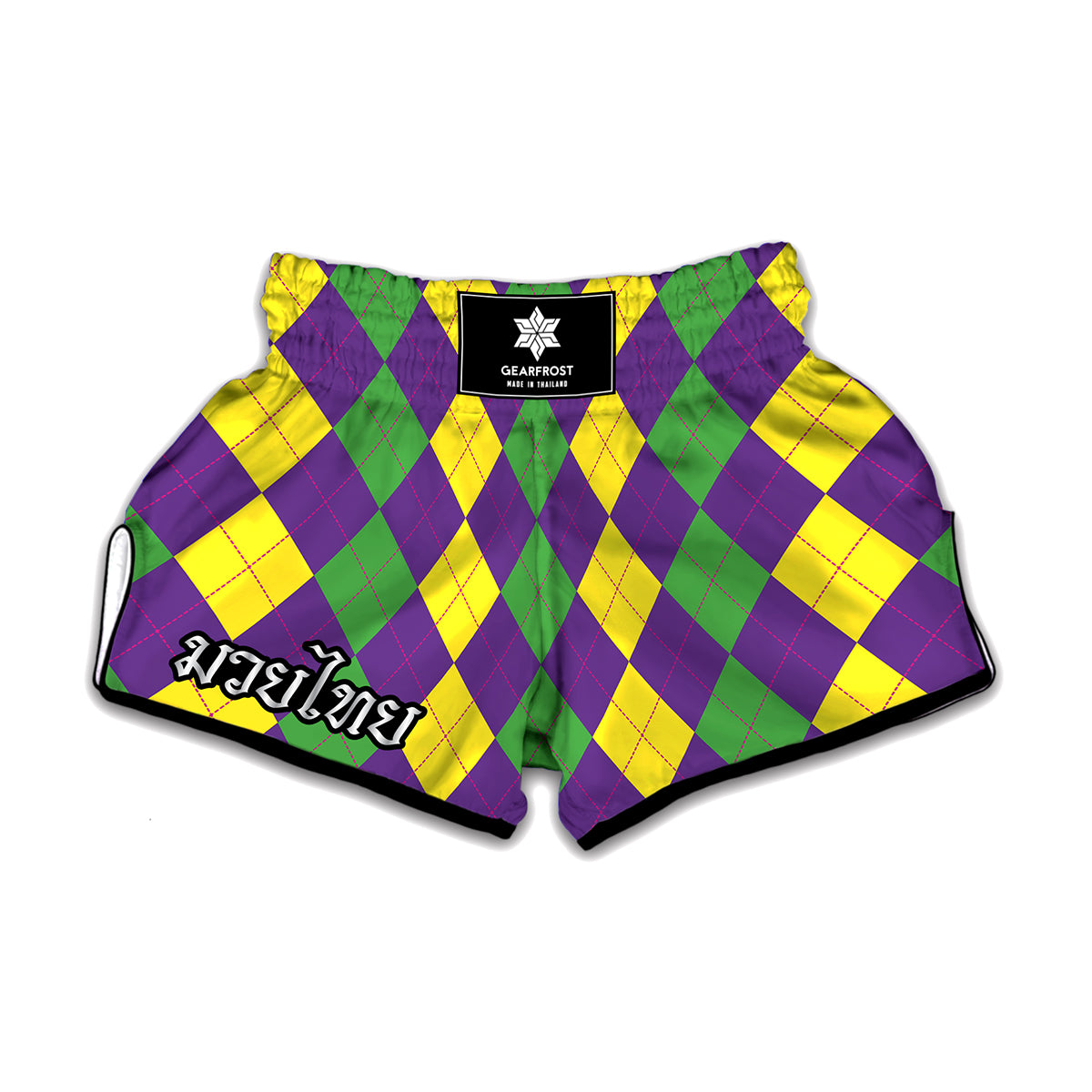 Mardi Gras Argyle Pattern Print Muay Thai Boxing Shorts